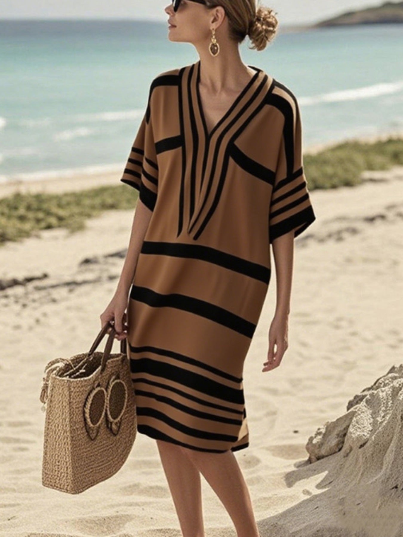 Full Size Striped Half Sleeve Midi Dress Plus Size - product image 22