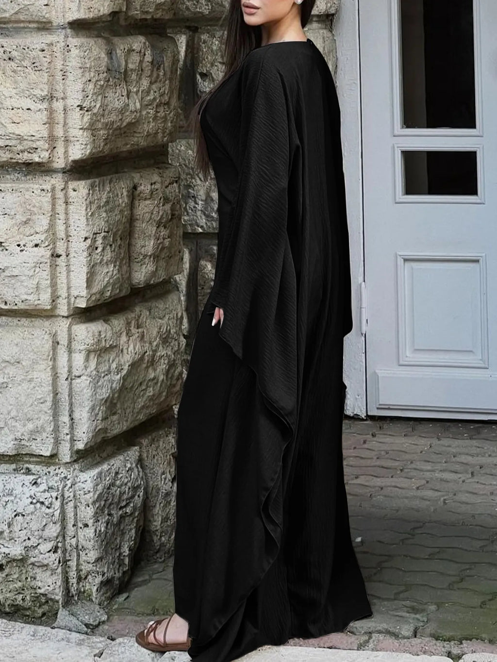 Round Neck Maxi Dress with Flowing Cape Sleeves - product image 15