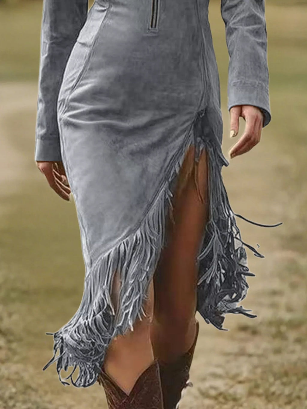Fringe Hem Zip Front Bodycon Dress - product image 9