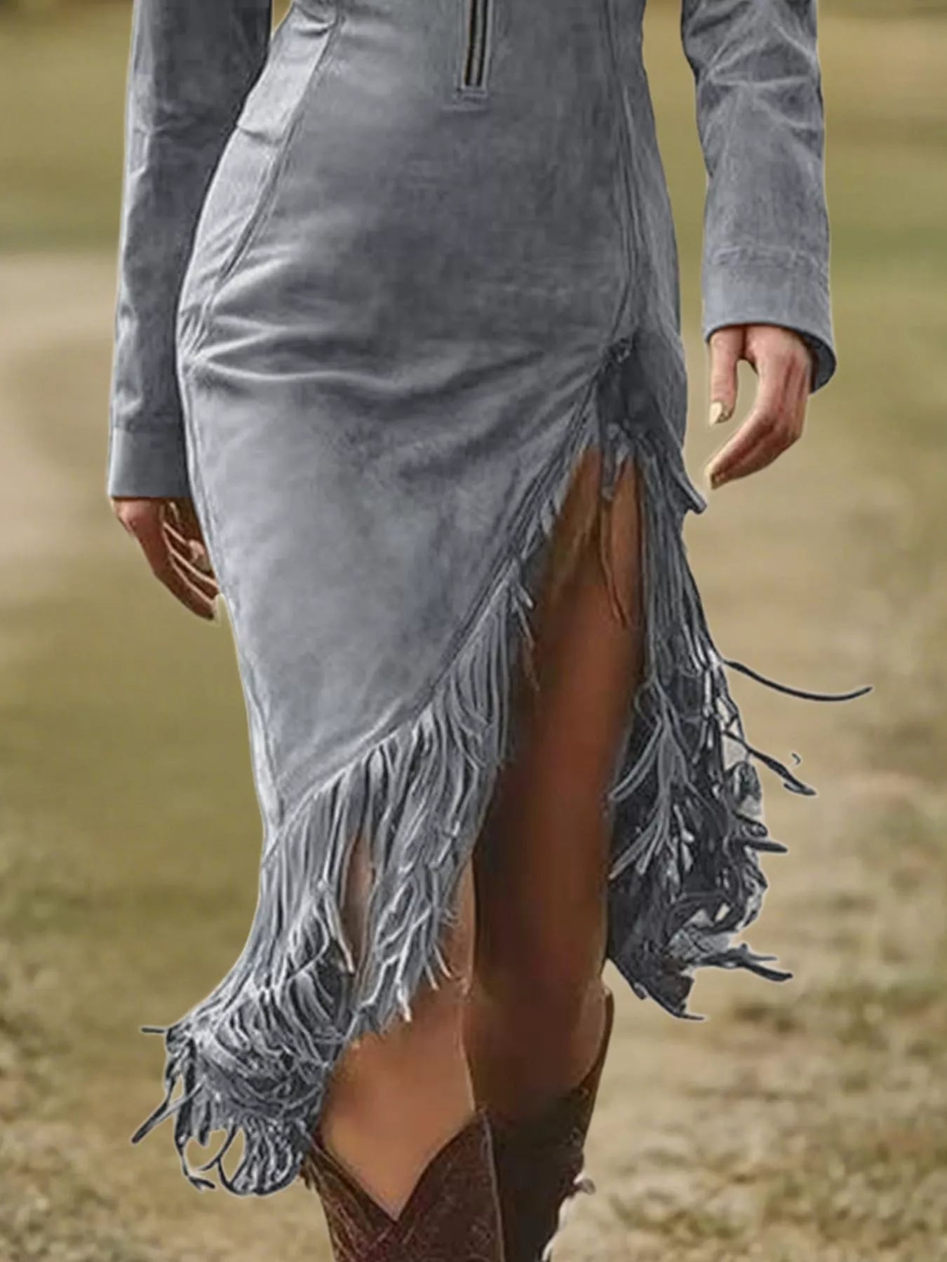 Full Size Fringe Hem Zip Front Bodycon Dress Plus Size view 9 - Shopiebay