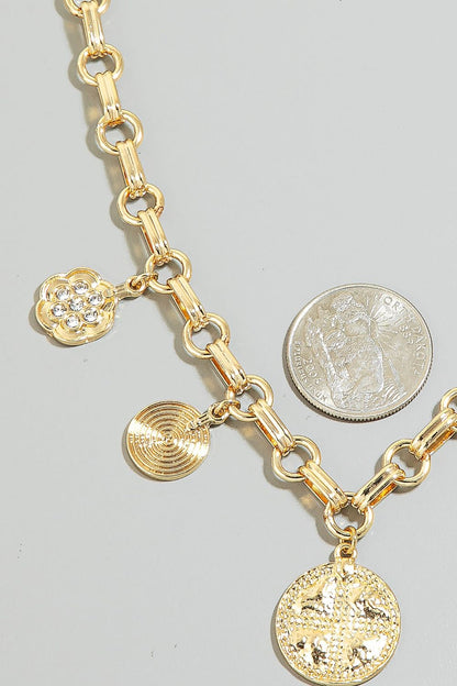 Fame Mixed Coin Charms Chain Necklace