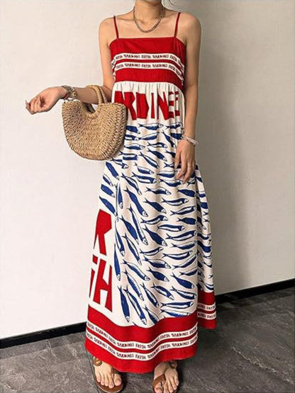 Sardine Print Spaghetti Strap Maxi Dress view 2 - Shopiebay