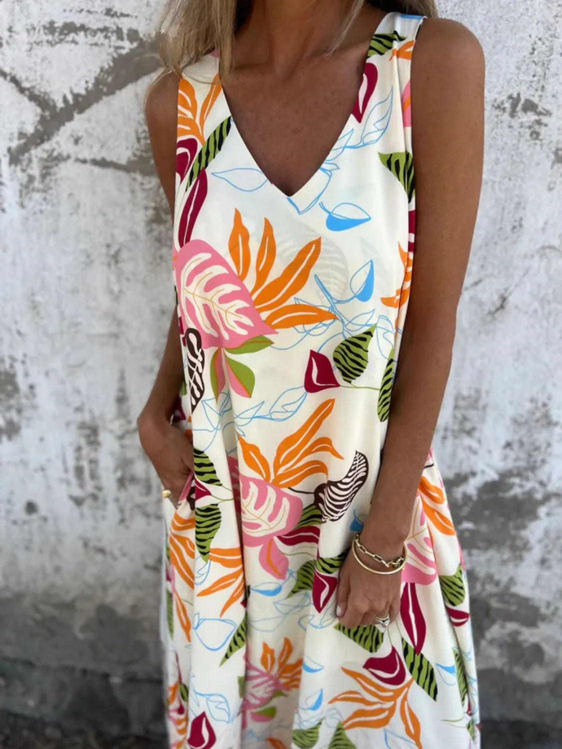 Full Size Printed V-Neck Sleeveless Dress Plus Size Secondary image