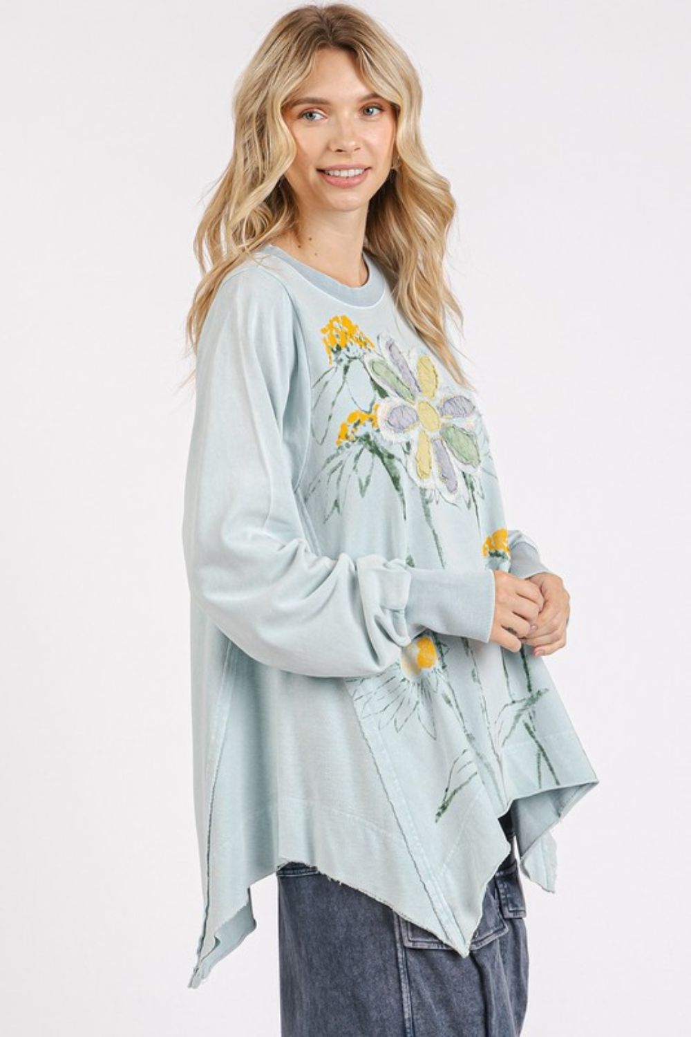 Mittoshop Flower Graphic Print and Patch Oversized Sweatshirt