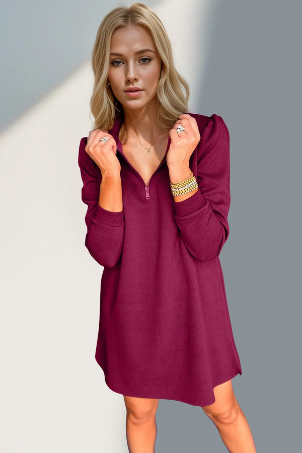 Double Take Textured Quarter Zip Long Sleeve Dress - product image 15
