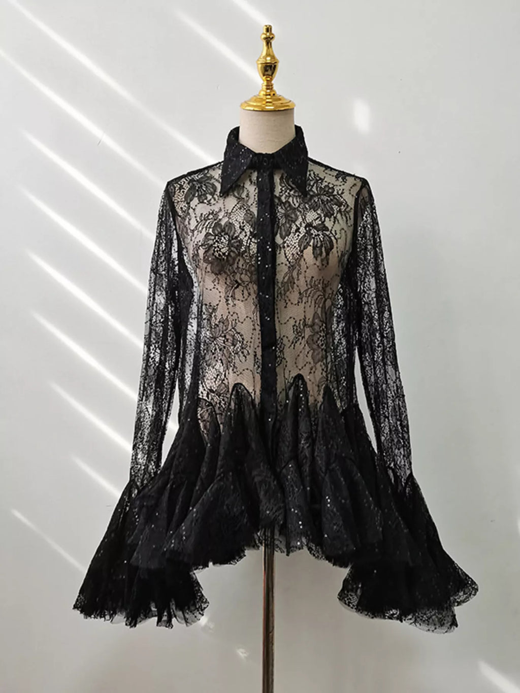Ruffled Hem Lace Long Sleeve Dress - product image 11