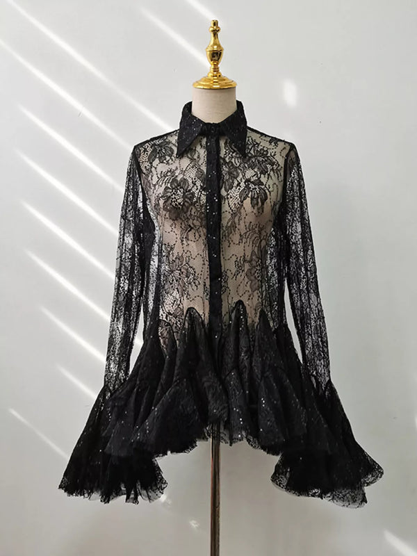 Ruffled Hem Lace Long Sleeve Dress - product image 11
