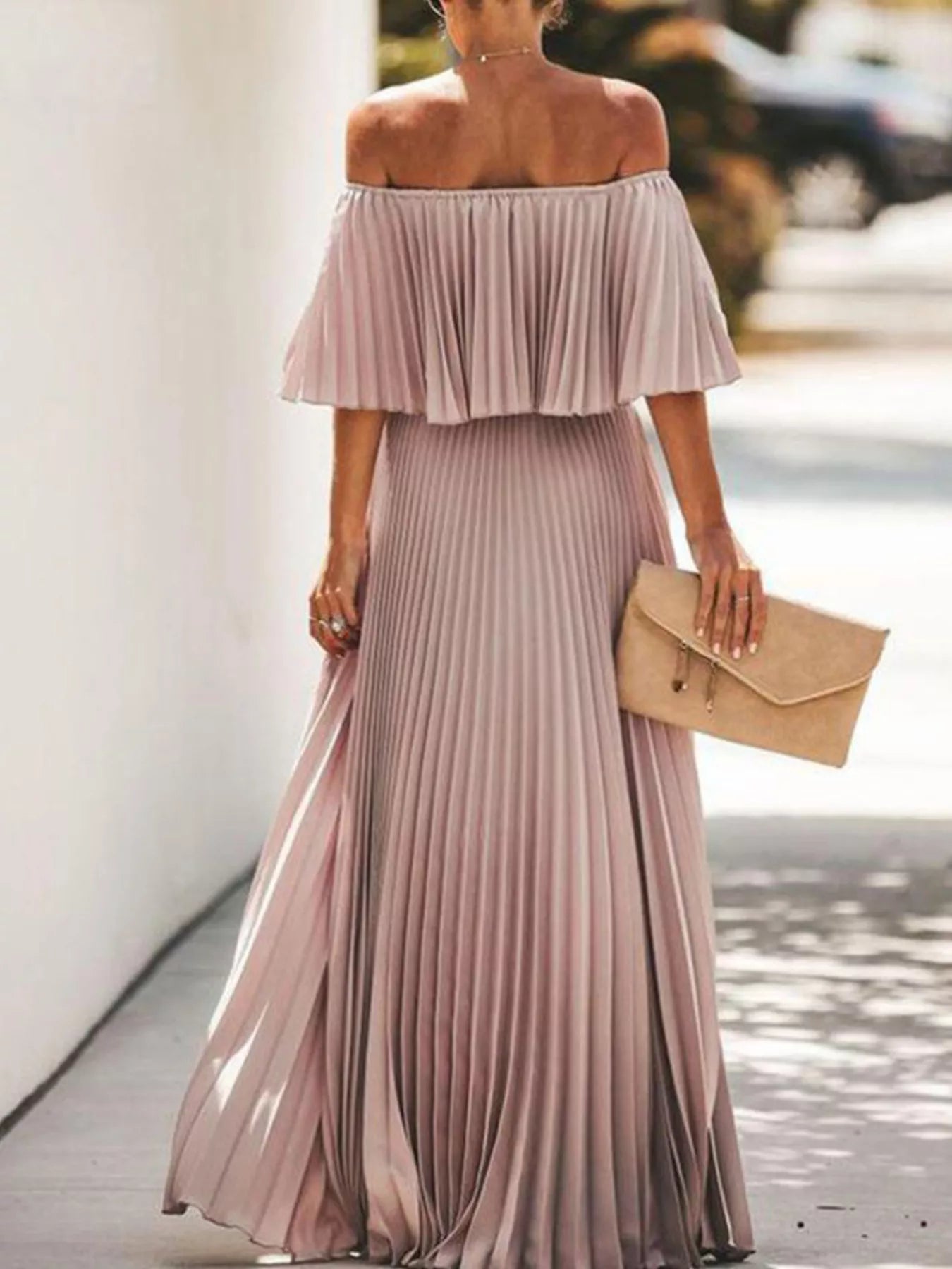 Full Size Off-Shoulder Pleated Maxi Dress Plus Size view 11 - Shopiebay