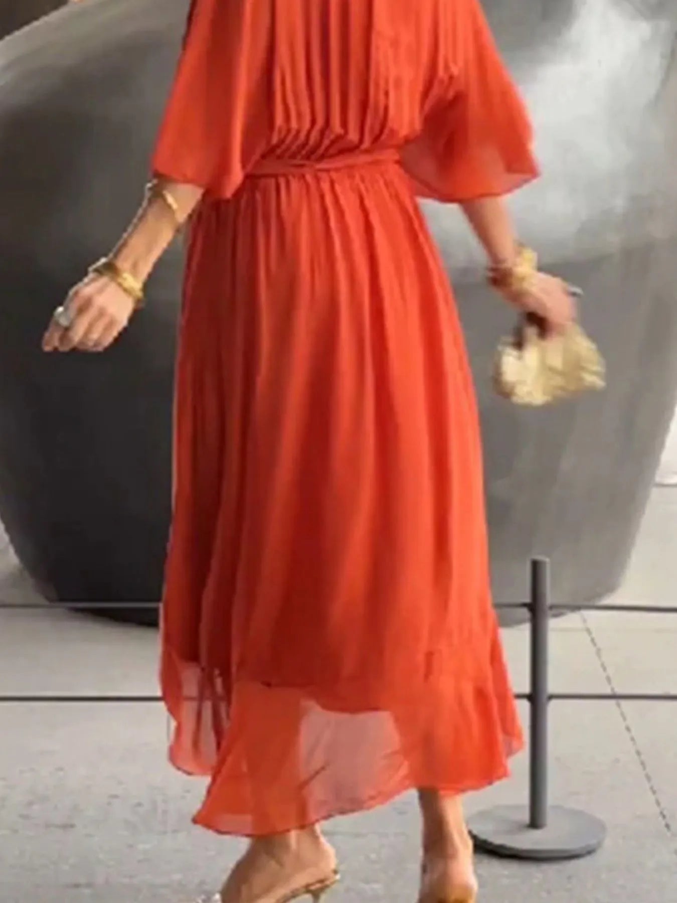 Flowy Tie Front Midi Dress with Flutter Sleeves - product image 6