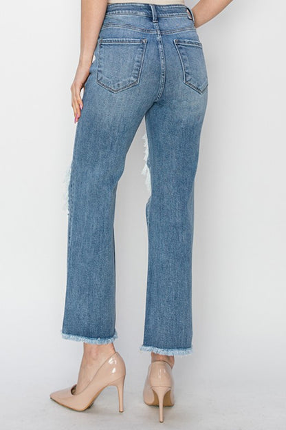 RISEN High Rise Distressed Crop Straight Jeans