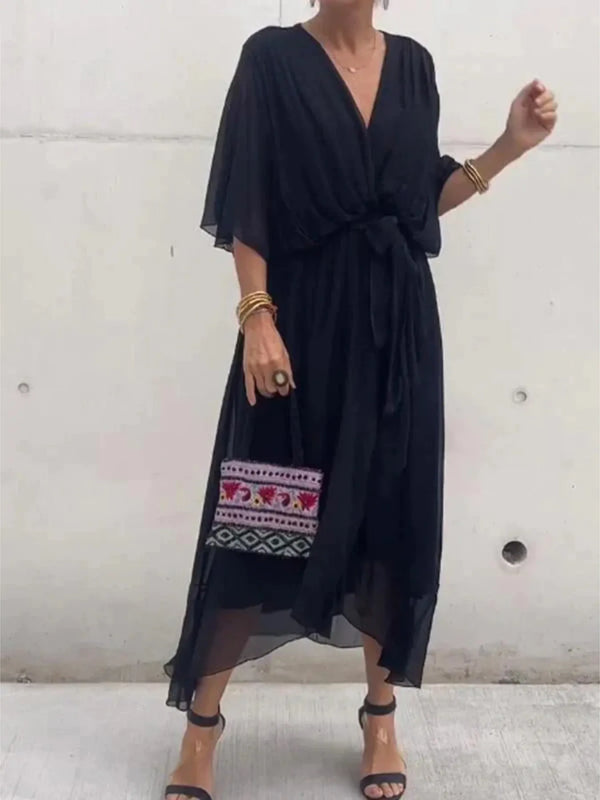 Flowy Tie Front Midi Dress with Flutter Sleeves - product image 22