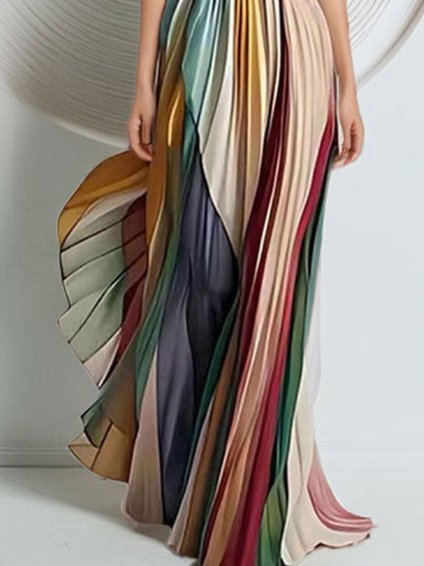 Striped Pleated Strapless Maxi Dress – Formal Sheath Secondary image