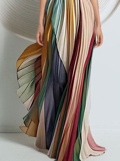 Striped Pleated Strapless Maxi Dress view 2 - Shopiebay