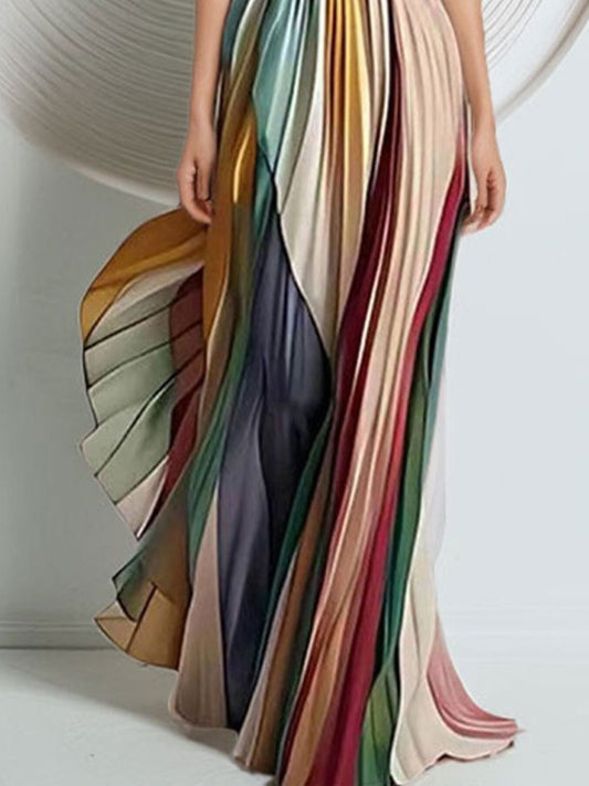 Striped Pleated Strapless Maxi Dress view 2 - Shopiebay