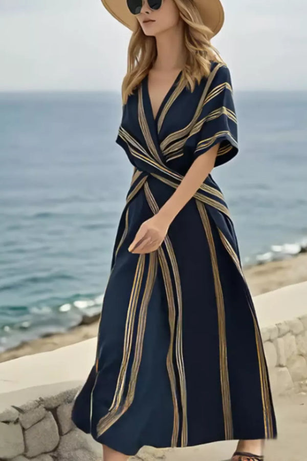 Striped Wrap Half Sleeve Maxi Dress - product image 5