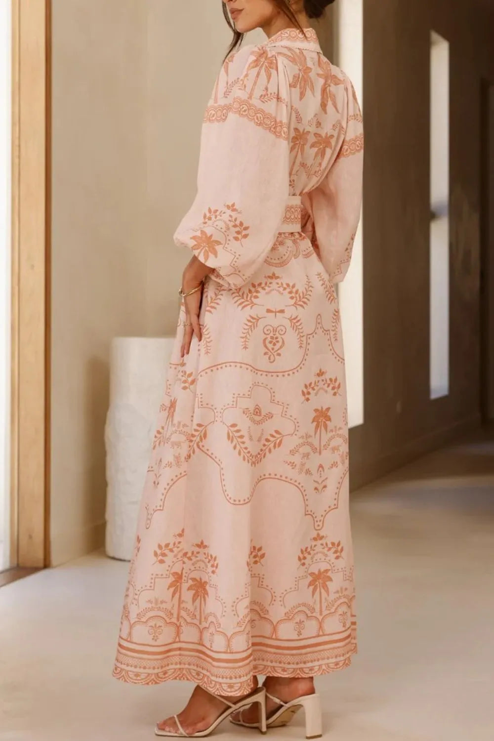 Printed Balloon Sleeve Maxi Shirt Dress - product image 4