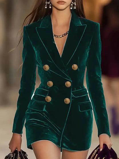 Velvet Double-Breasted Blazer Dress - Shopiebay women's boutique