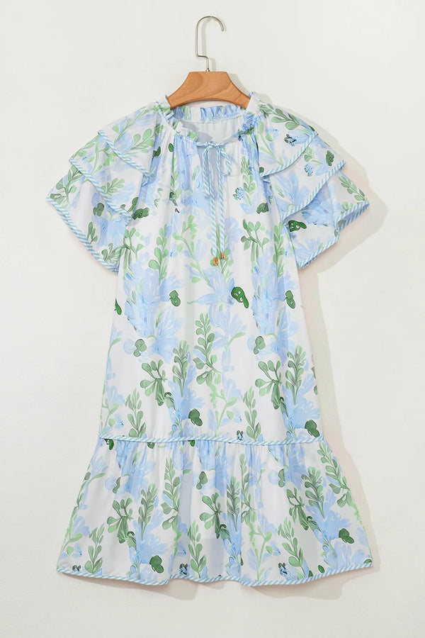 Floral Contrast Edge Layered Short Sleeve Mini Dress - product image 19