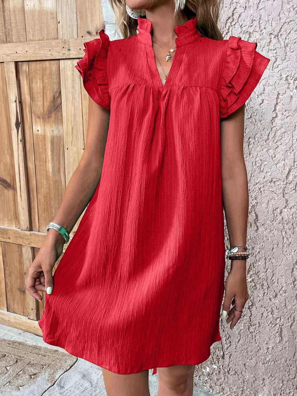 Ruffled Notched Cap Sleeve Mini Dress - product image 23