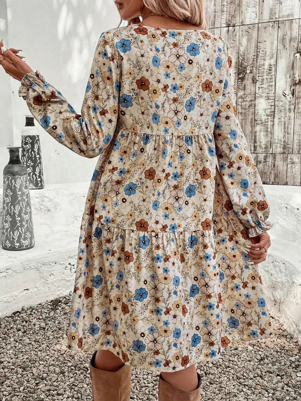Tiered Floral Round Neck Long Sleeve Dress - product image 4