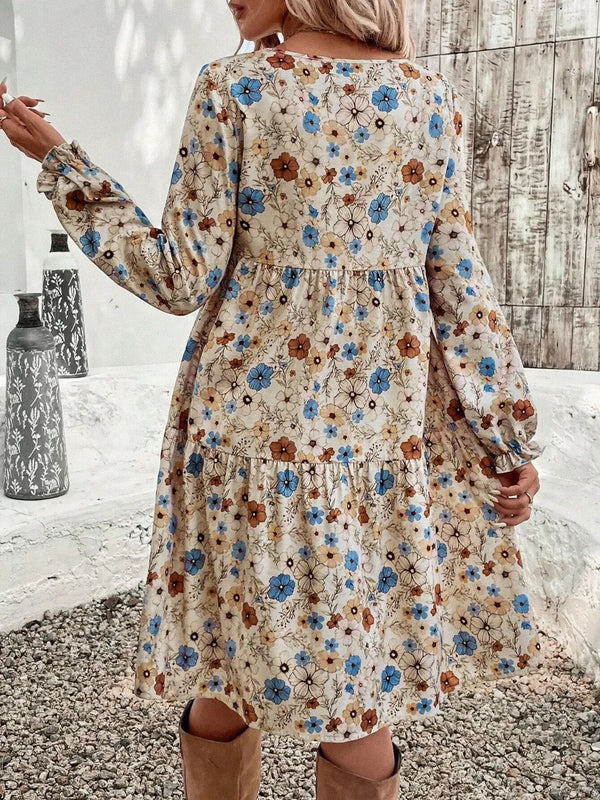 Tiered Floral Round Neck Long Sleeve Dress - product image 4