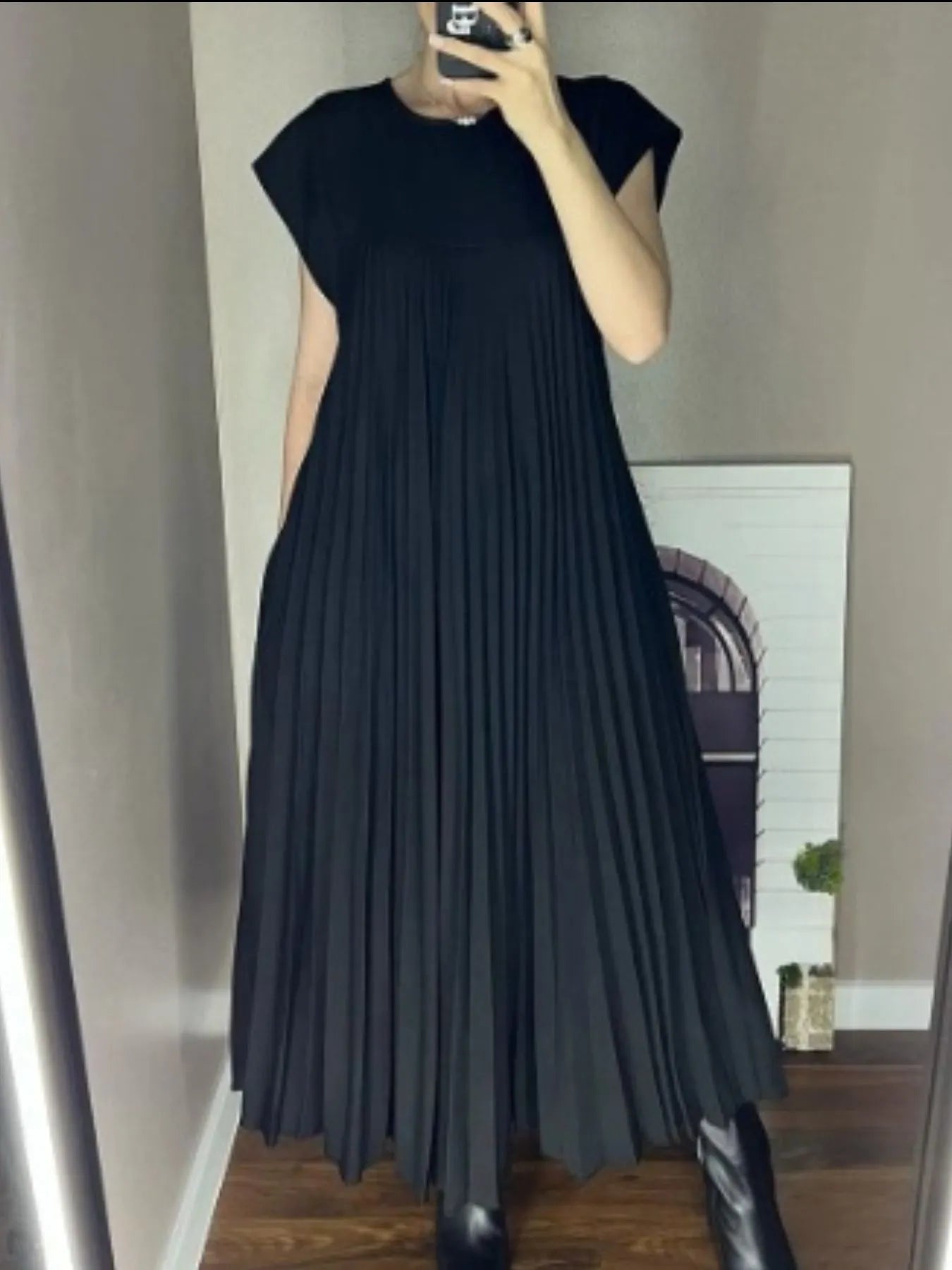 Pleated Round Neck Maxi Dress - product image 5