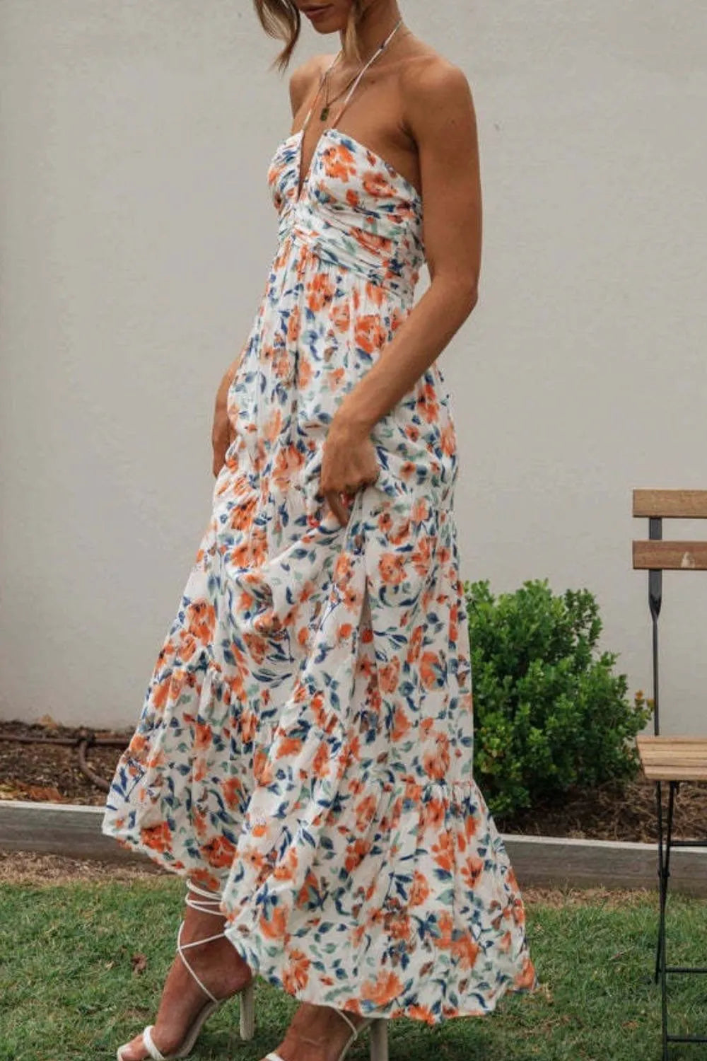 Floral Halter Neck Tiered Maxi Dress view 6 - Shopiebay