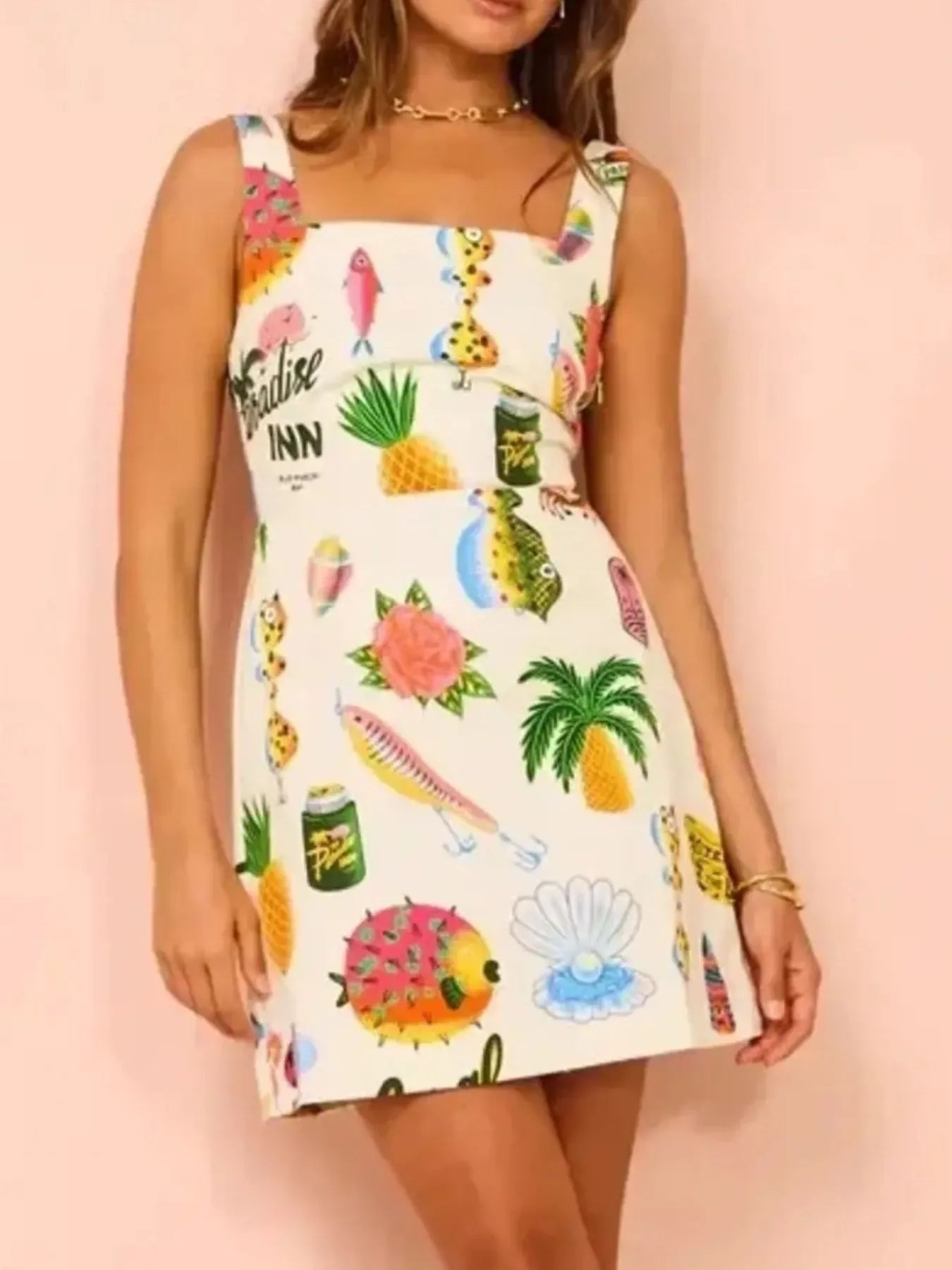 Printed Square Neck Summer Mini Dress - product image 7