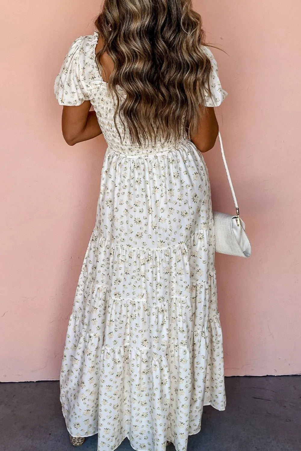 Floral Smocked Short Puff Sleeve Maxi Dress Secondary image