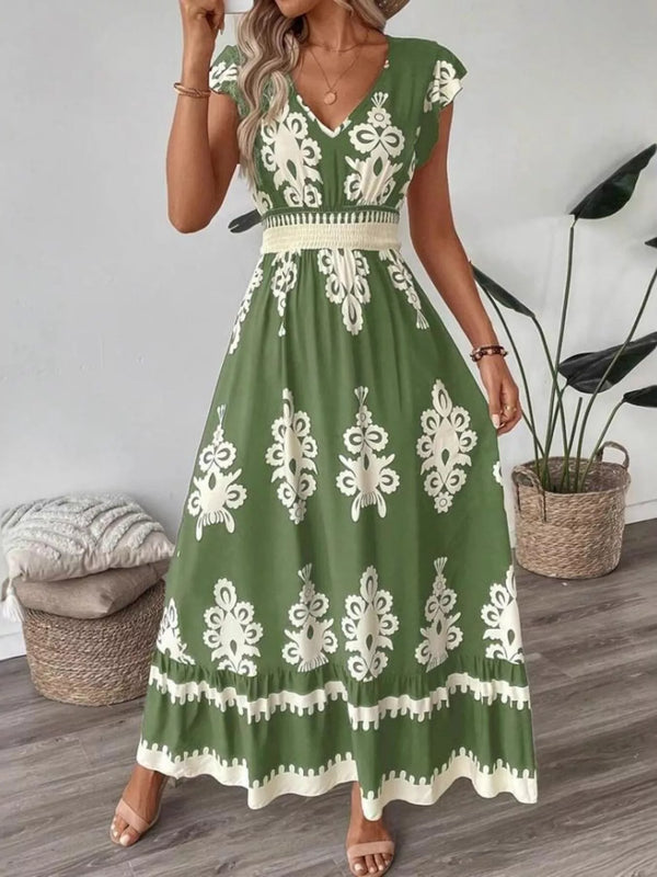 Printed V-Neck Ruffled Cap Sleeve Dress - product image 2