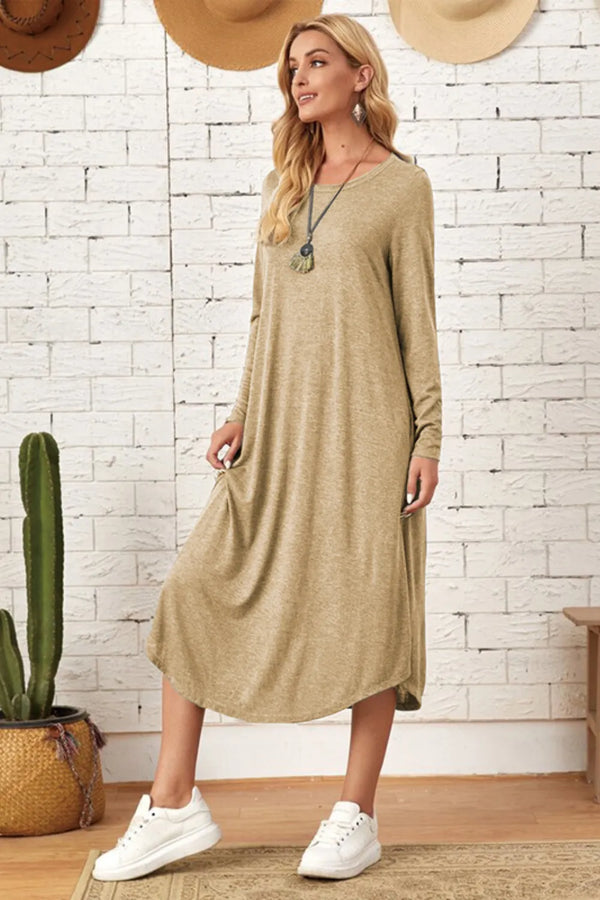 Pocketed Round Neck Long Sleeve Tee Dress - product image 14