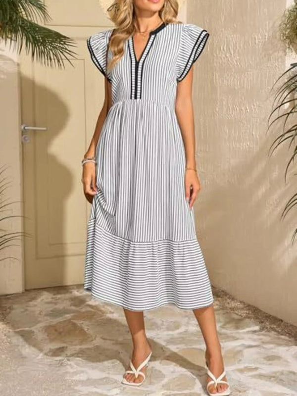 Striped Notched Ruffle Sleeve Dress - product image 7