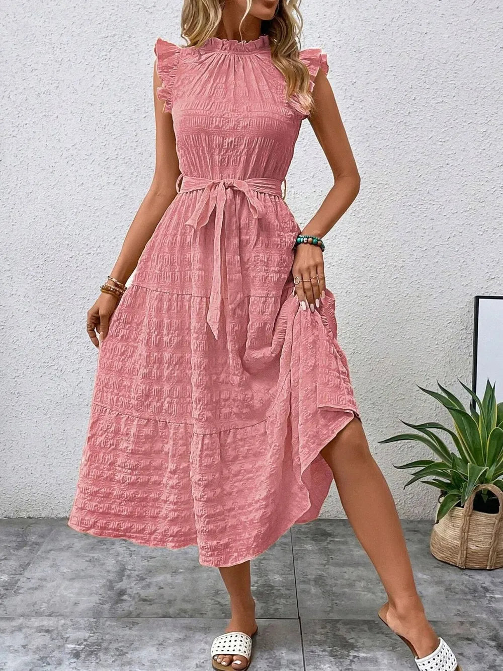 Tied Ruffled Cap Sleeve Midi Dress - product image 30