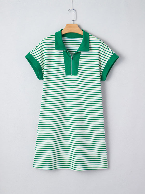 Stripe Quarter Zip Polo Collar T Shirt Dress with Pockets - product image 16