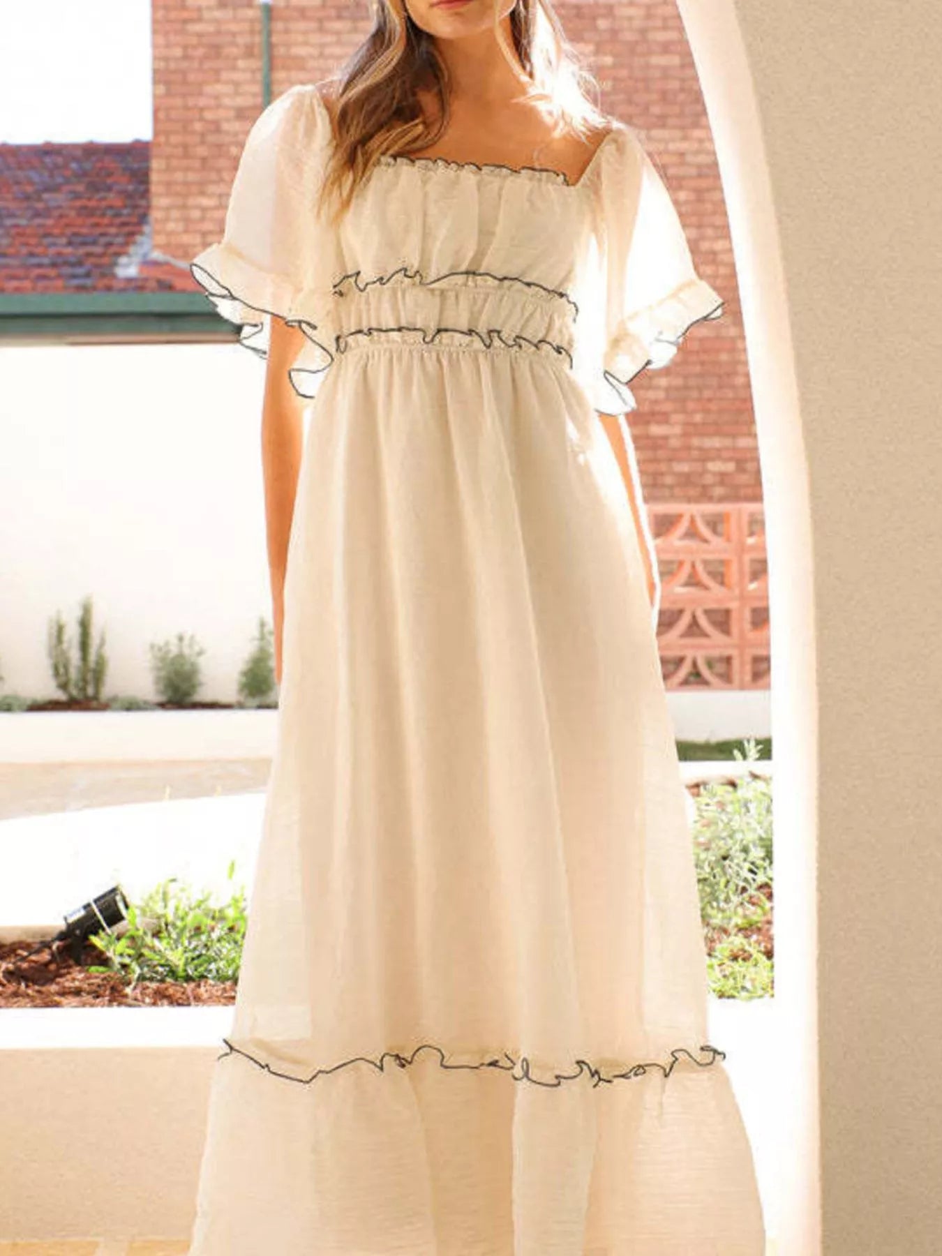 Ruffled Short Sleeve Tiered Maxi Dress view 3 - Shopiebay