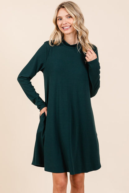 Mittoshop Mock Neck Long Sleeve Dress with Pockets