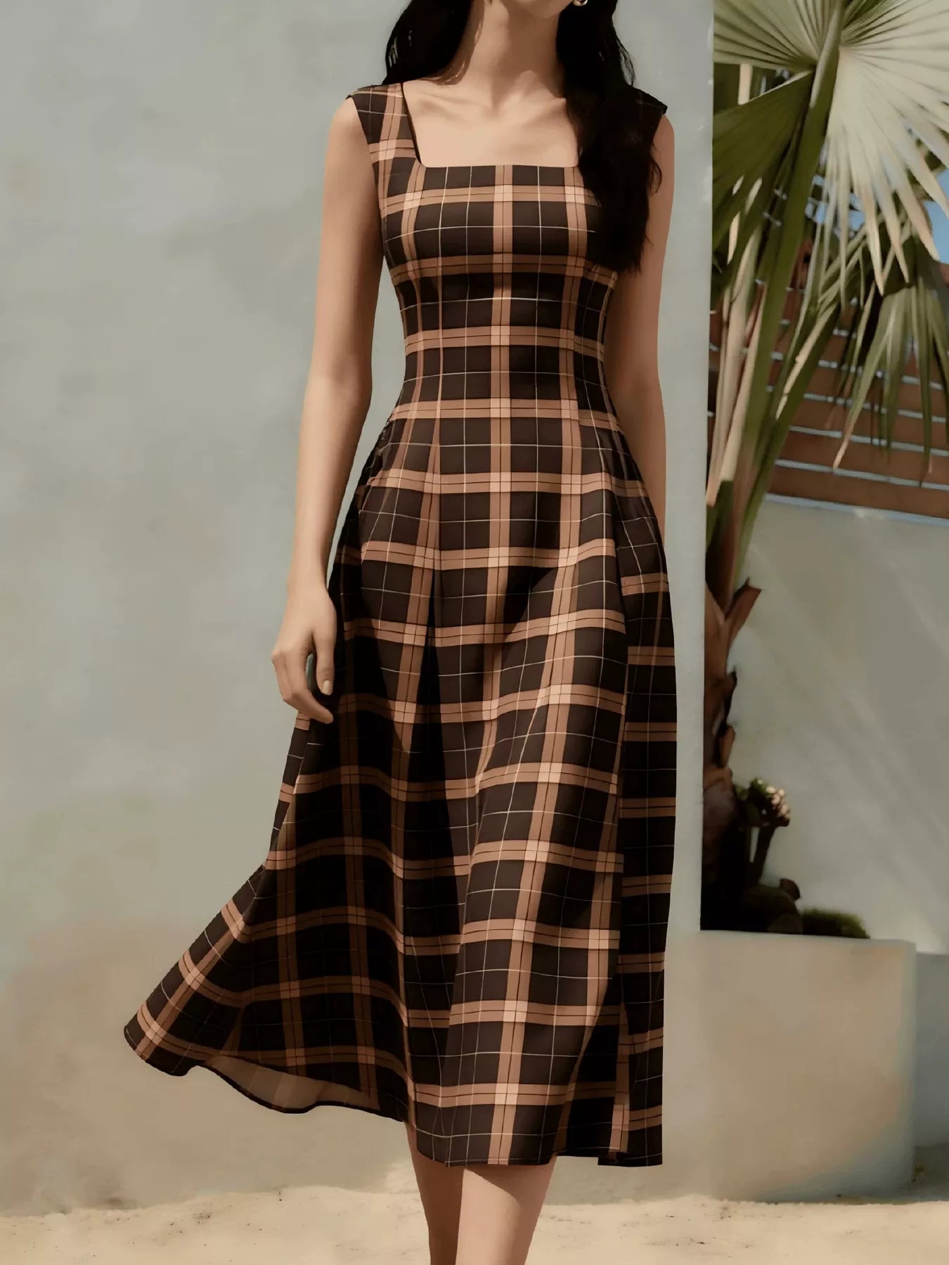 Square Neck Plaid Midi Dress Secondary image