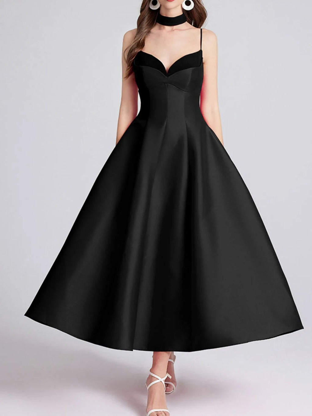 Sweetheart Spaghetti Strap Midi Dress with Collar - product image 2