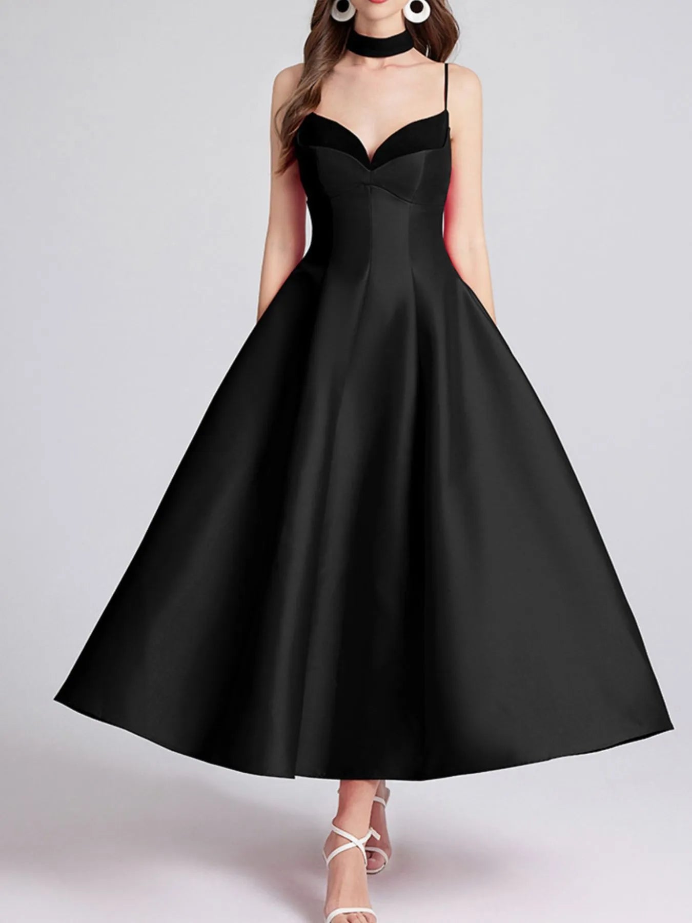 Sweetheart Spaghetti Strap Midi Dress with Collar - product image 2