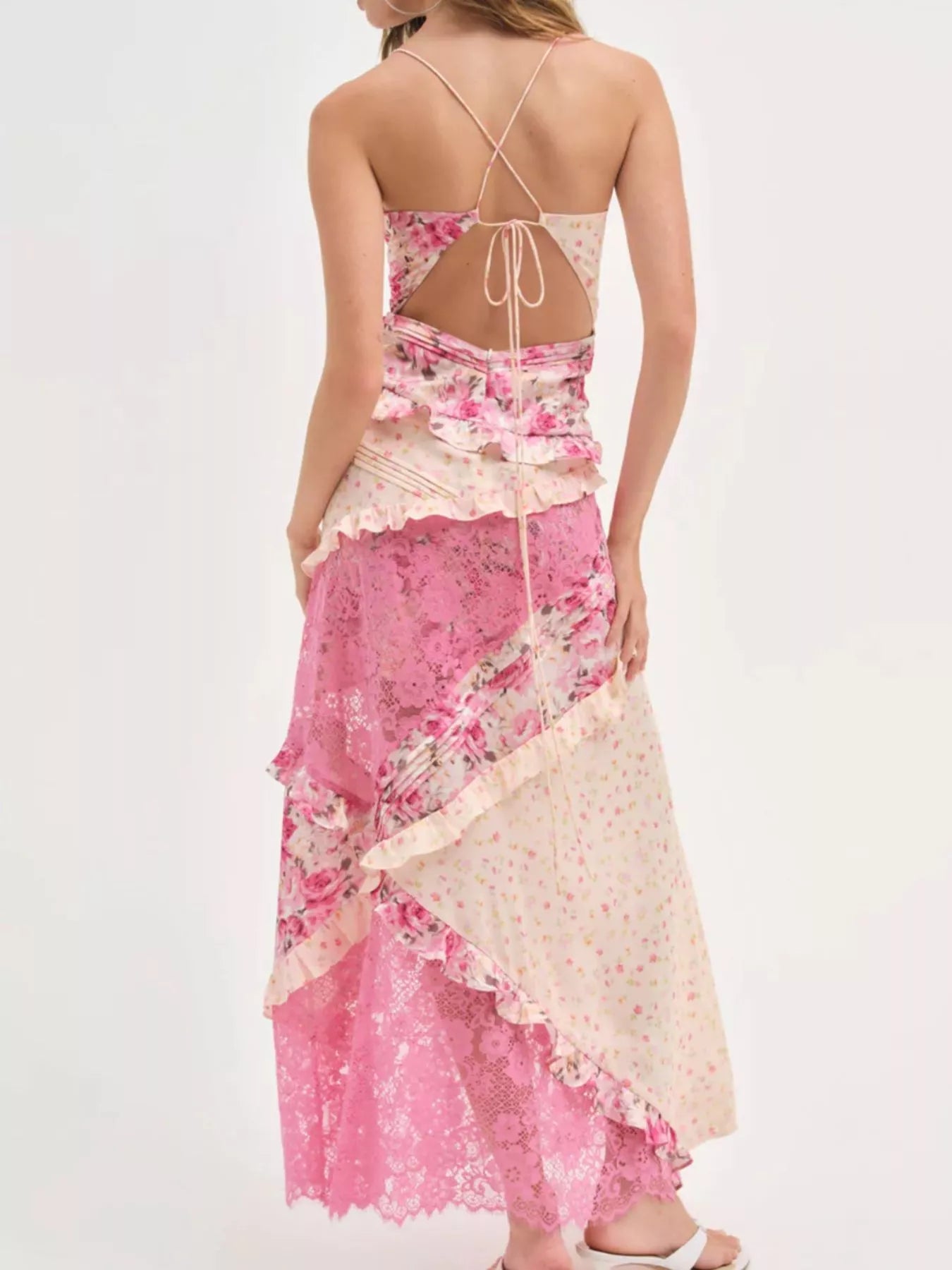 Lace Detail Ruffled Floral V-Neck Maxi Dress - product image 19
