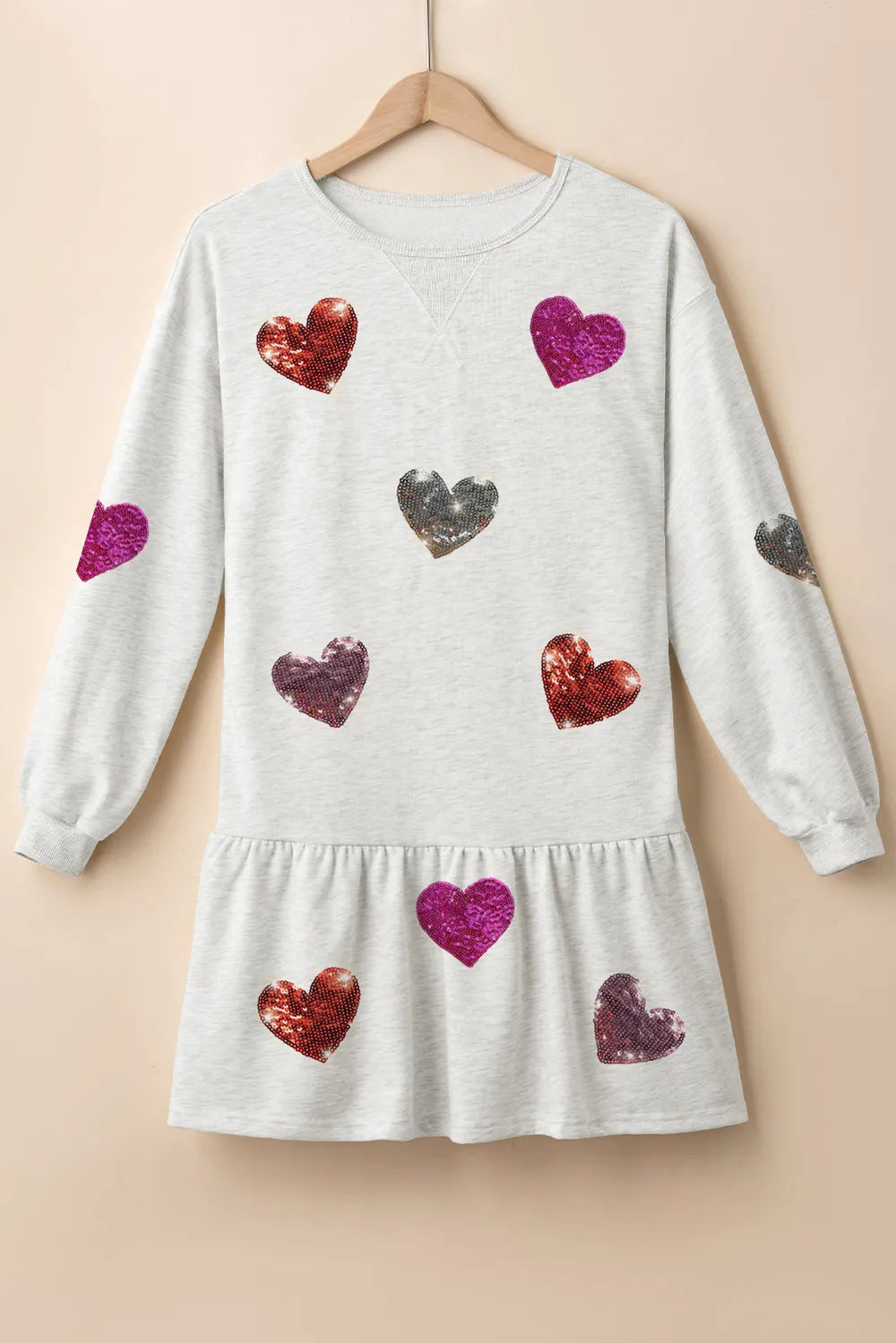 Sequin Heart Round Neck Long Sleeve Mini Dress - product image 4
