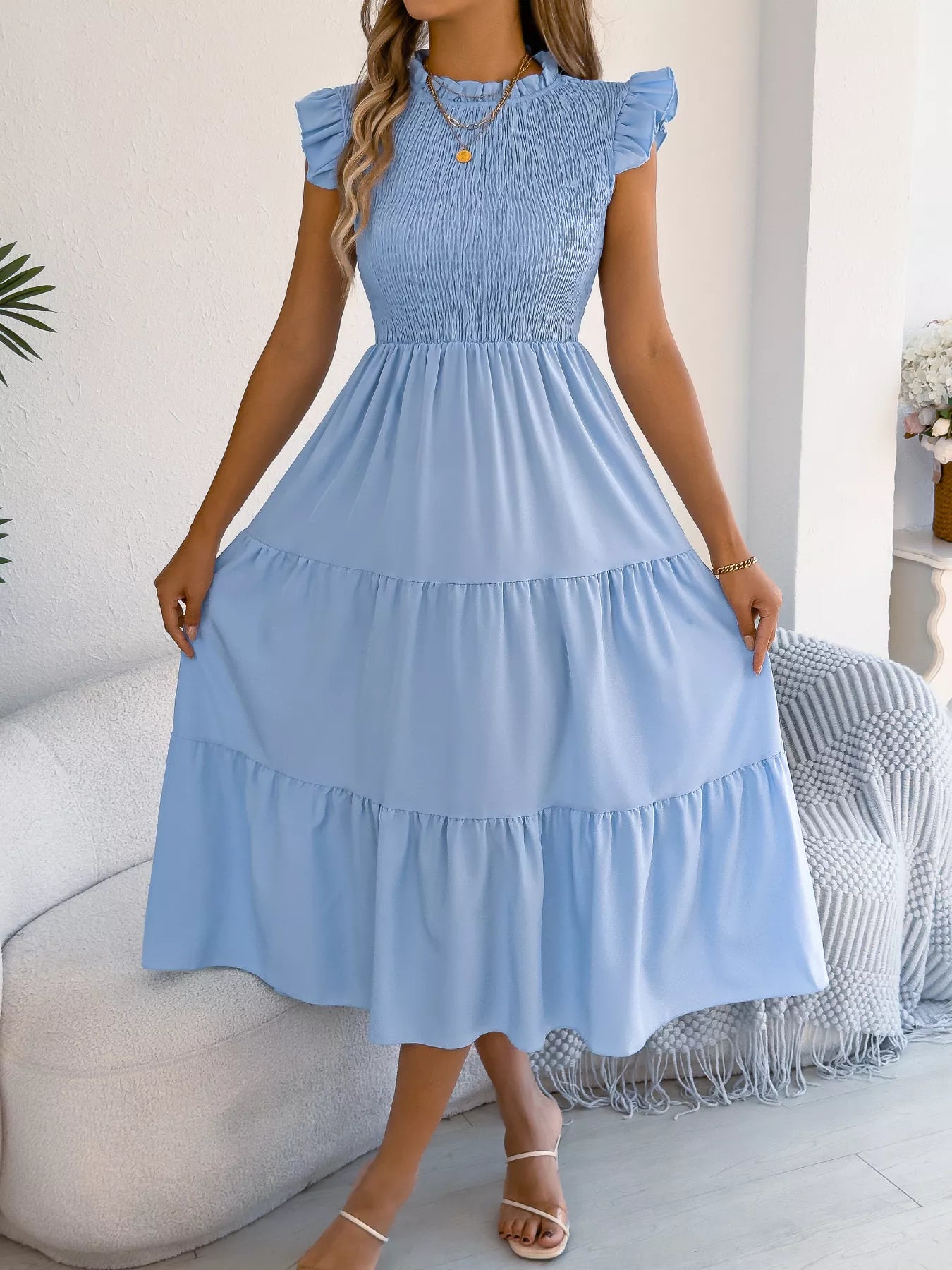Women's Smocked Ruffle Midi Dress – Casual A-Line Cap Sleeve - product image 14