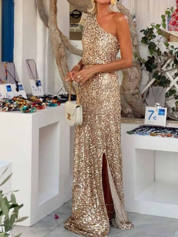 Sequin One-Shoulder Slit Maxi Dress - product image 4