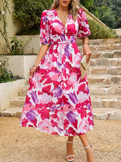Printed Puff Sleeve Midi Dress view 12 - Shopiebay