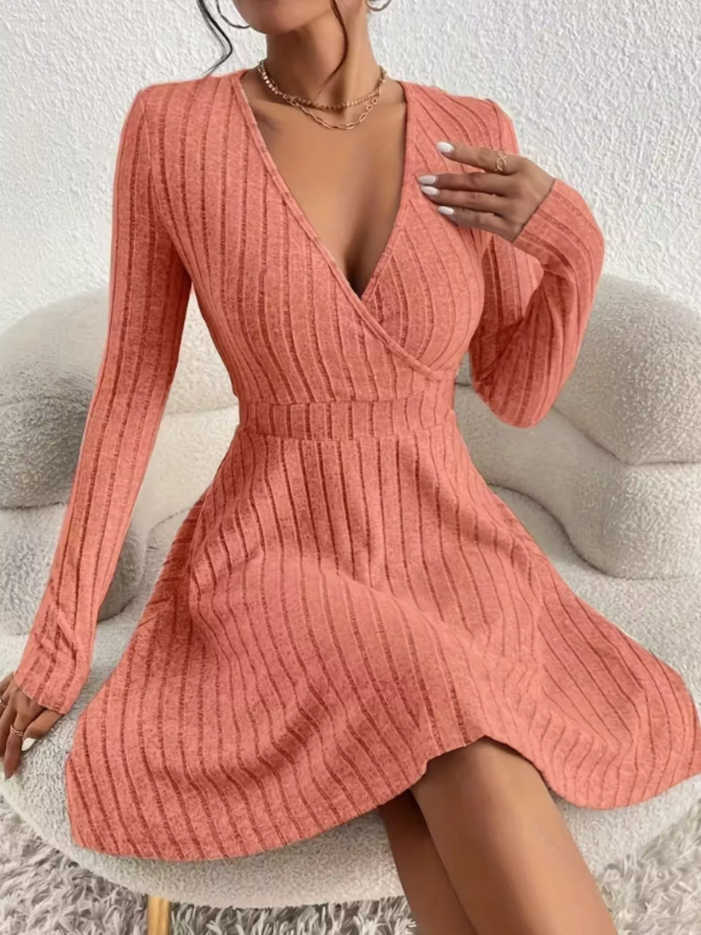 Ribbed Knit Wrap Mini Dress - product image 25