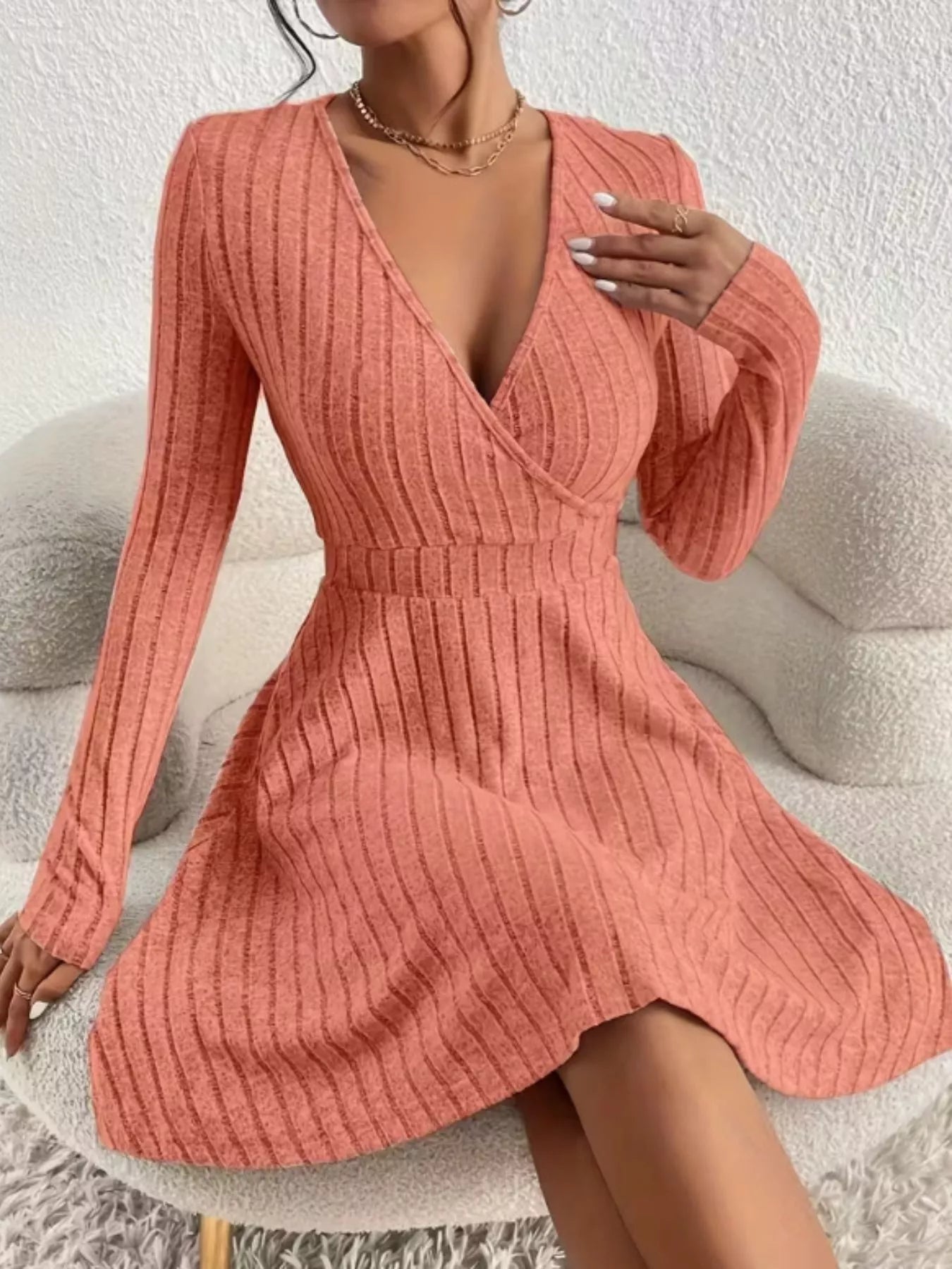Ribbed Knit Wrap Mini Dress - product image 25