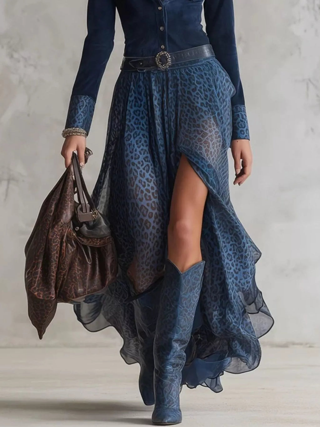 Leopard Button Front Slit Maxi Dress - product image 3