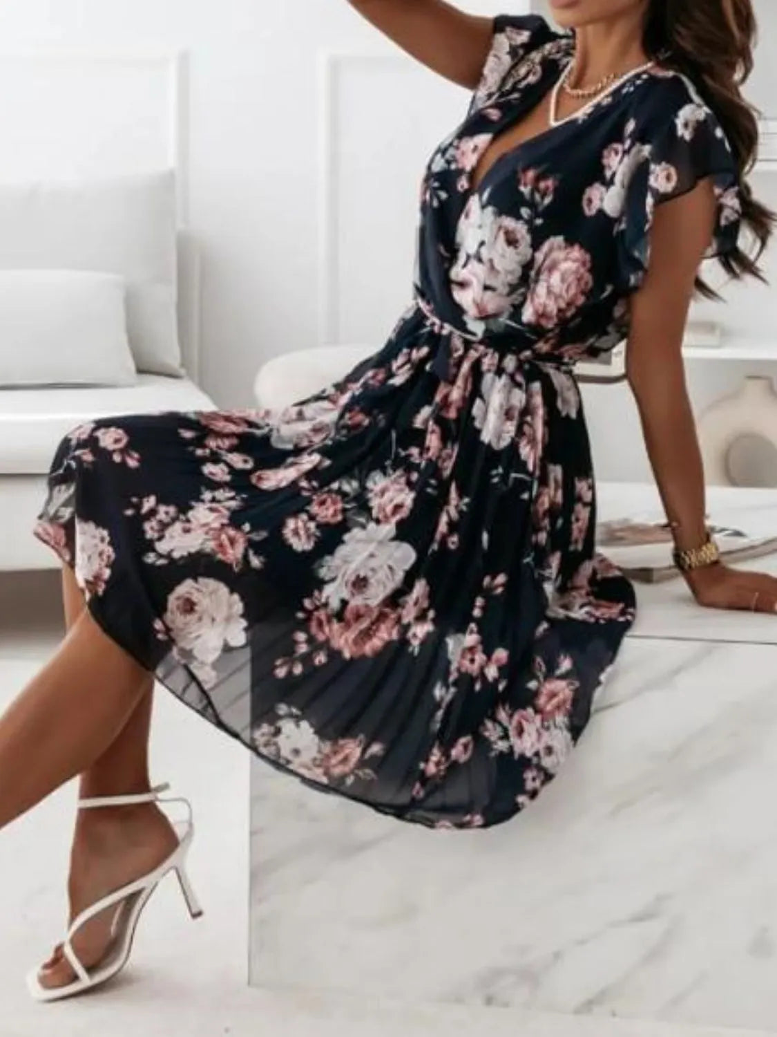 Floral Surplice Ruffled Cap Sleeve Dress - product image 10