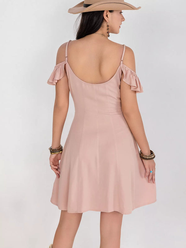 Floral Lace Trim Cold Shoulder A-Line Dress - product image 4