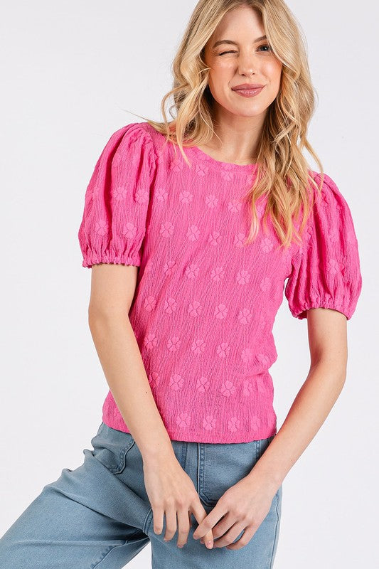 Mittoshop Flower Pattern Round Neck Short Sleeve Top